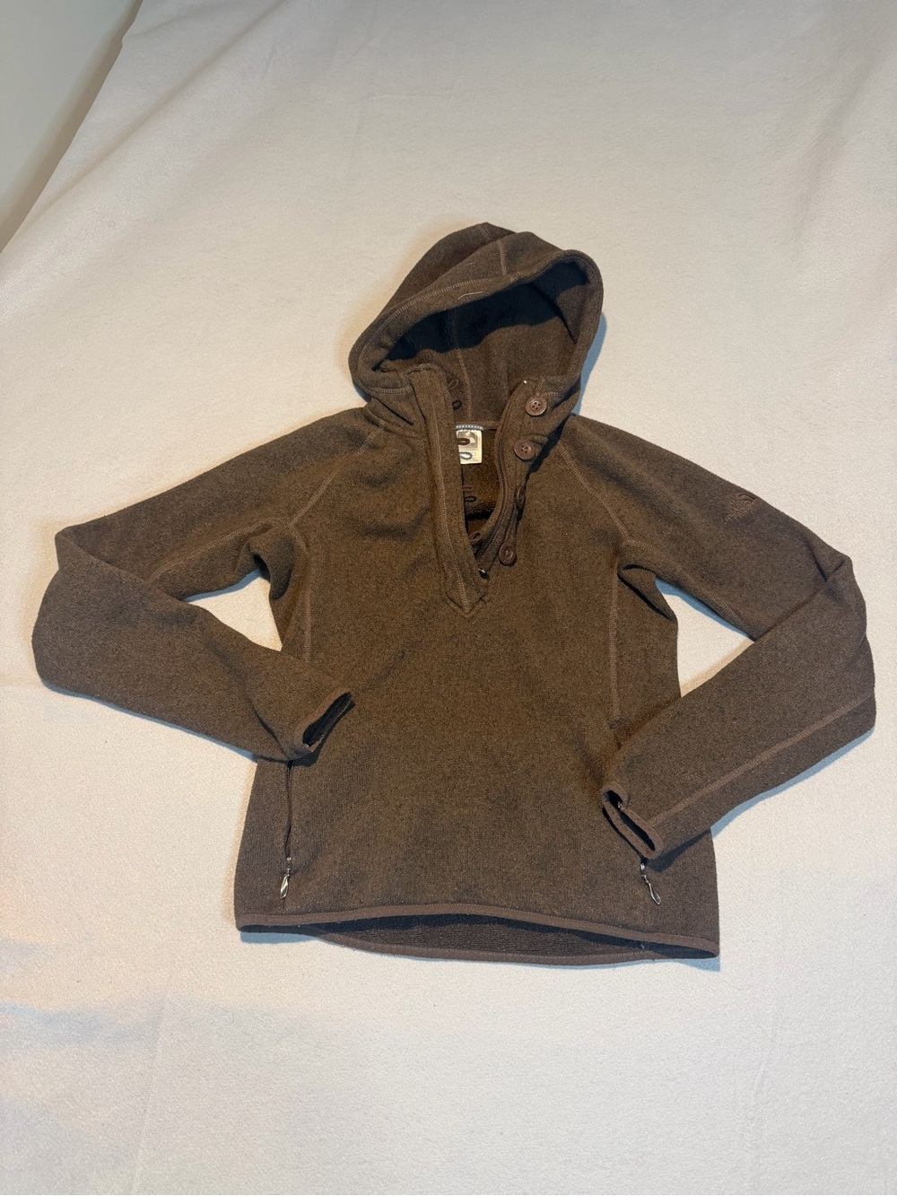 The North Face Womens S Brown Fleece Hoodie 1/4 Zip Button Pullover Y2K TNF